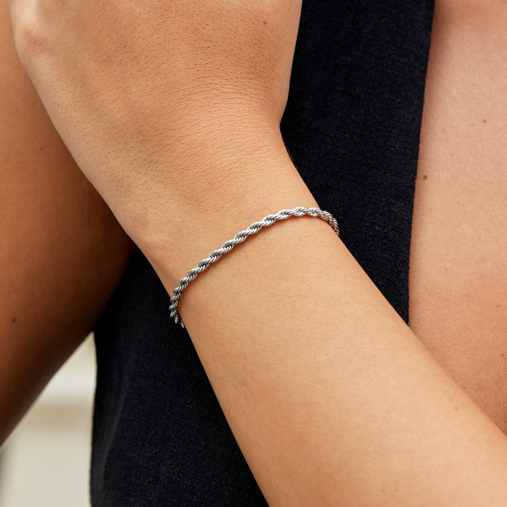 Fine Twist Link Silver-Tone Bracelet