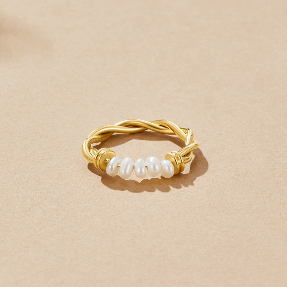 Rope Twist Freshwater Pearl Band Ring