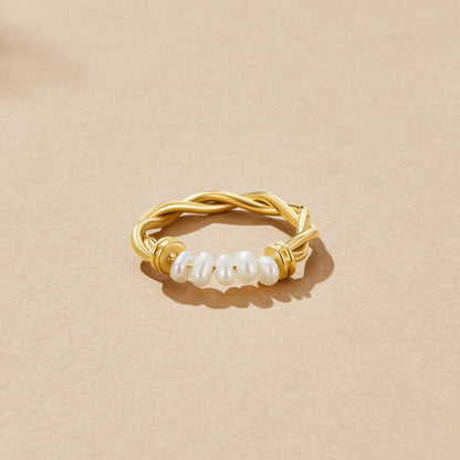 Rope Twist Freshwater Pearl Band Ring