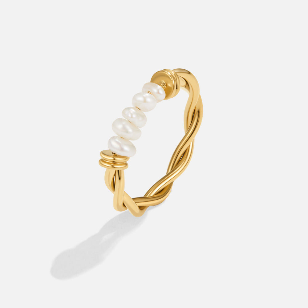Rope Twist Freshwater Pearl Band Ring
