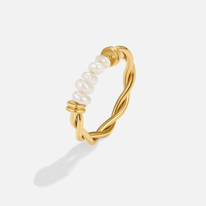 Rope Twist Freshwater Pearl Band Ring