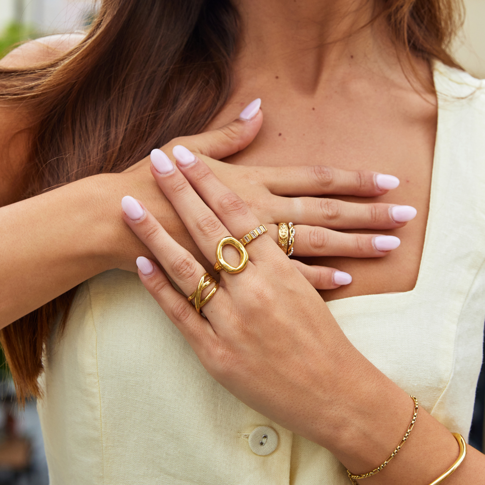 Vina Molten Finish Gold-Tone Sculpted Ring