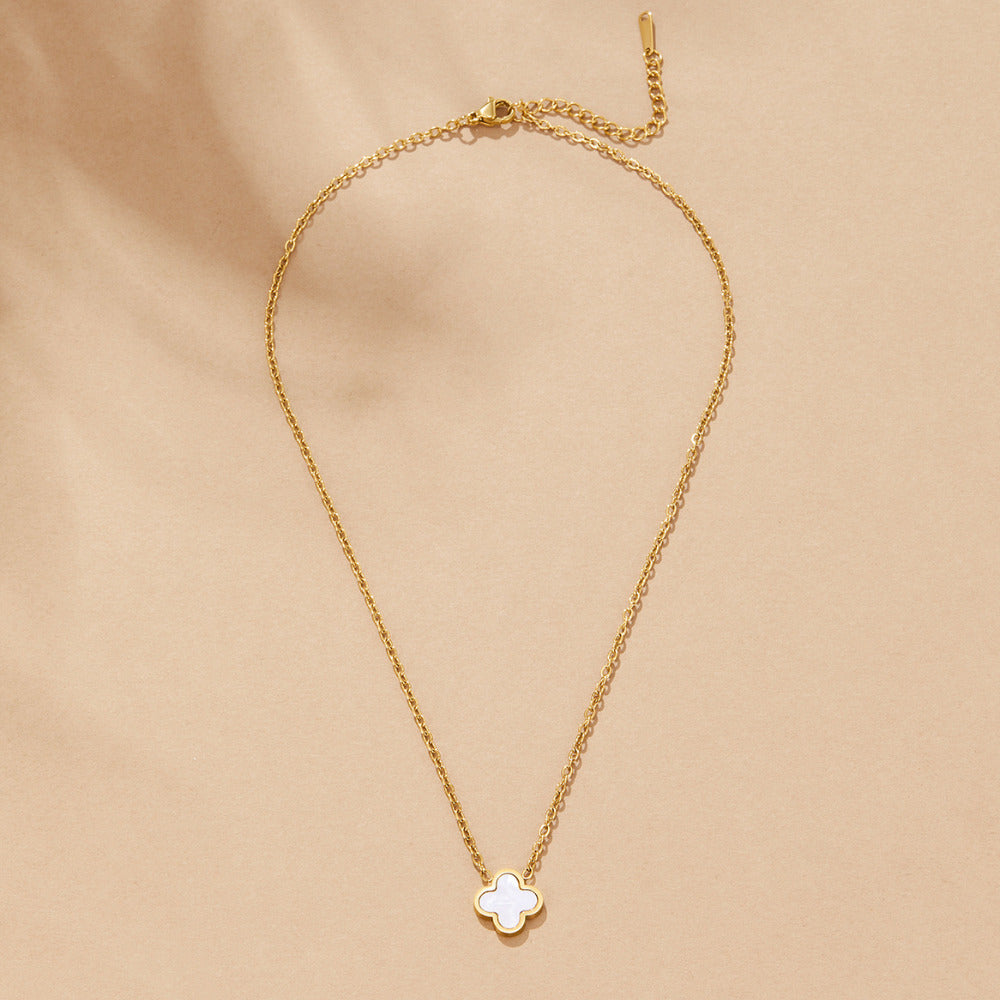 Single White Clover Leaf Pendant Necklace