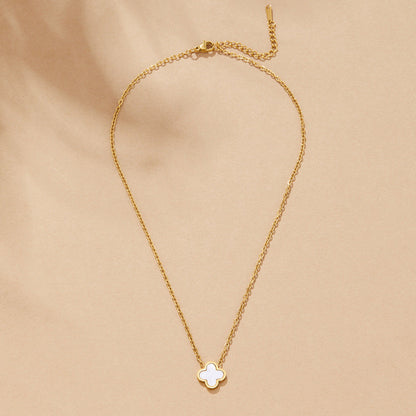 Single White Clover Leaf Pendant Necklace