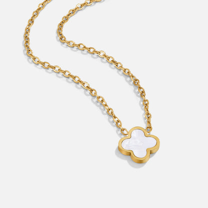 Single White Clover Leaf Pendant Necklace