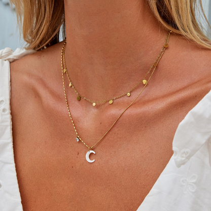 Slender White Crescent Moon Pendant Necklace