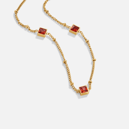 Alberta Warm Red Crystal Drop Chain Necklace