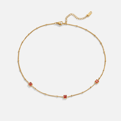 Alberta Warm Red Crystal Drop Chain Necklace