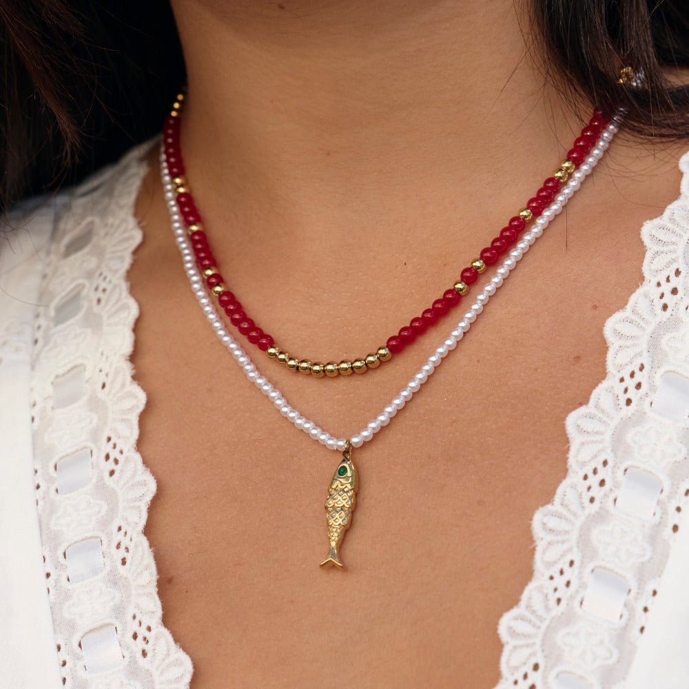 Alea Sunlit Coral Red Beaded Strand Necklace