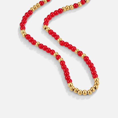 Alea Sunlit Coral Red Beaded Strand Necklace