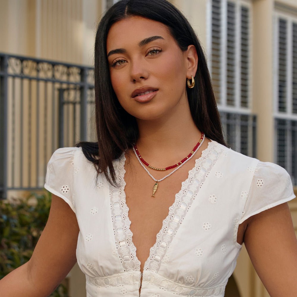 Alea Sunlit Coral Red Beaded Strand Necklace