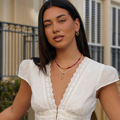 Alea Sunlit Coral Red Beaded Strand Necklace
