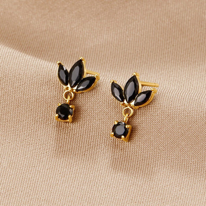 Amara Dark Crystal Flower Head Stud Earrings