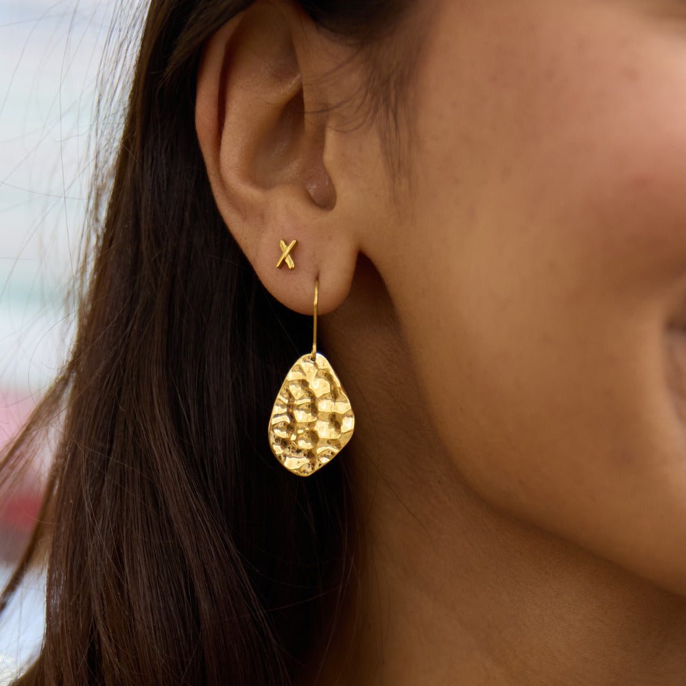 Amaya Beaten Texture Gold-Tone Drop Earrings