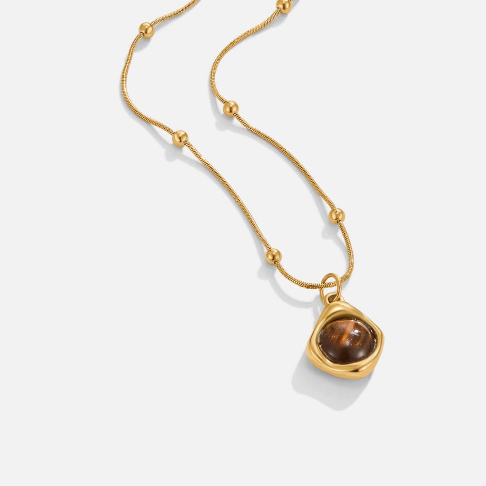 Warm Amber Glass Stone Drop Necklace