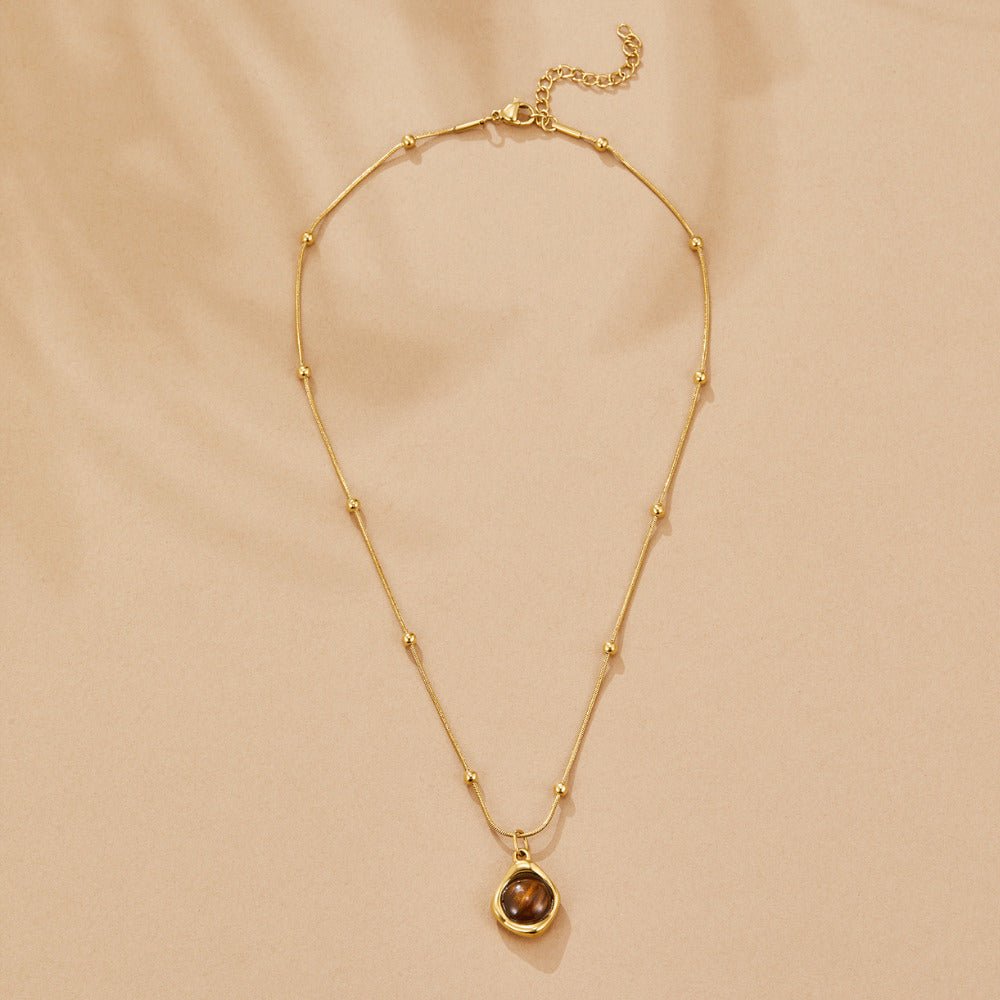 Warm Amber Glass Stone Drop Necklace
