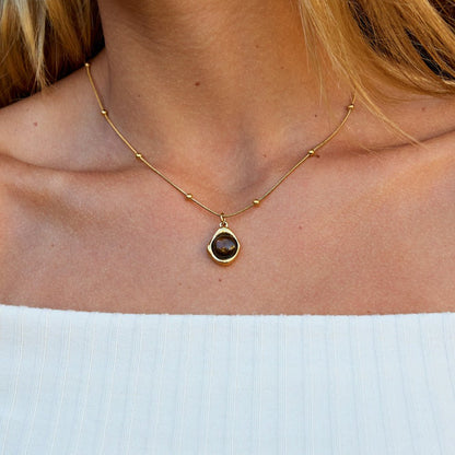 Warm Amber Glass Stone Drop Necklace