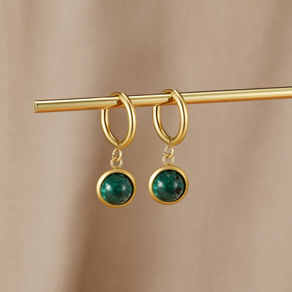 Amelia Soft Green Stone Effect Hoop Earrings