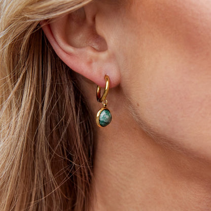 Amelia Soft Green Stone Effect Hoop Earrings