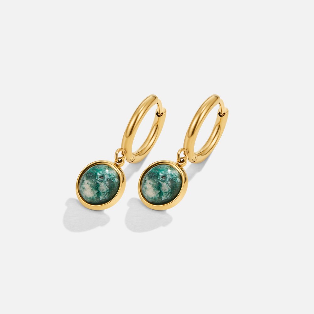 Amelia Soft Green Stone Effect Hoop Earrings