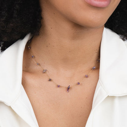 Soft Purple Crystal Beaded Strand Necklace