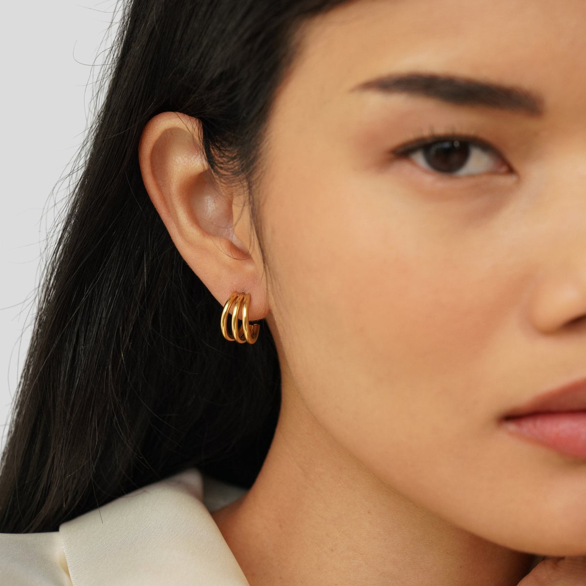 Anaya Stacked Trio Gold-Tone Hoop Earrings