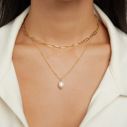 Angela Single Pearl Gold-Tone Chain Necklace