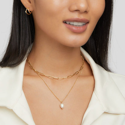 Angela Single Pearl Gold-Tone Chain Necklace