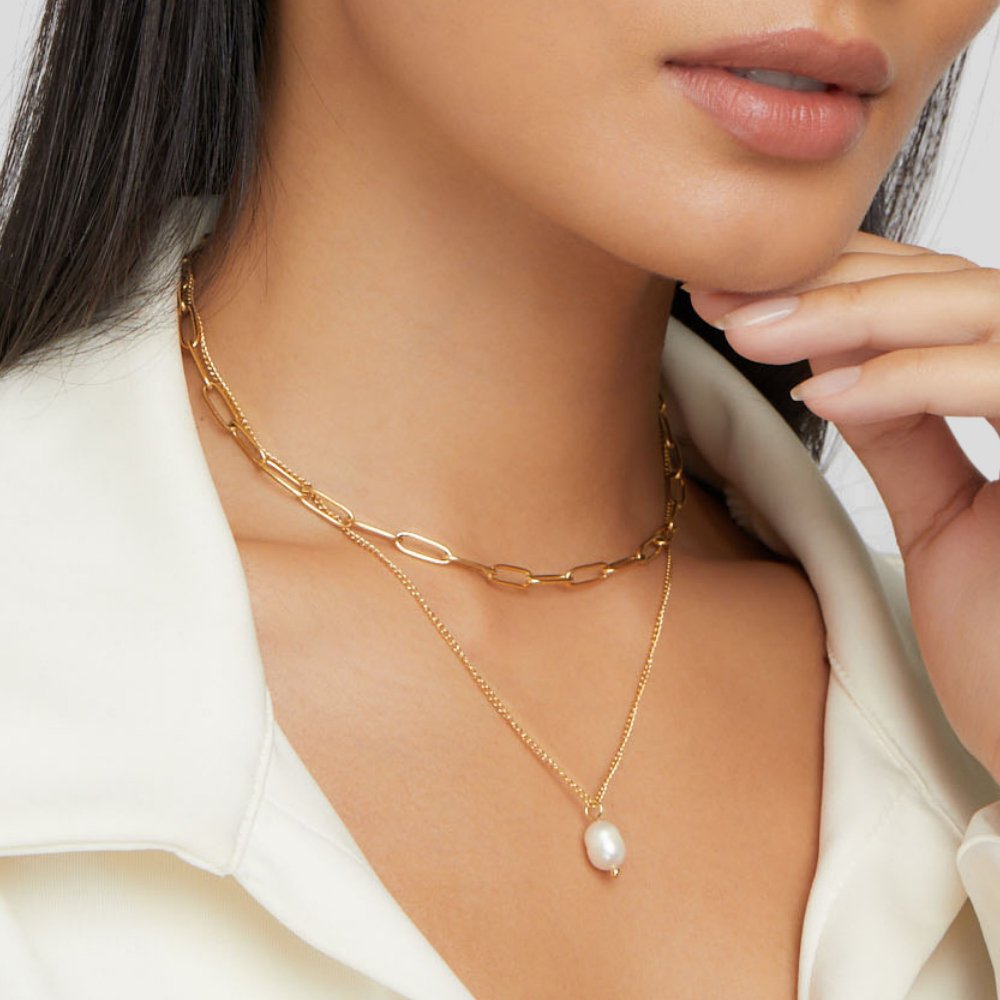 Angela Single Pearl Gold-Tone Chain Necklace