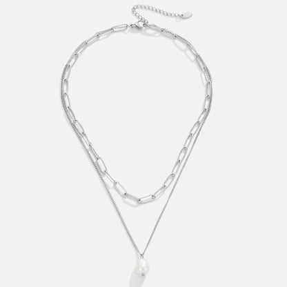 Angela Single Pearl Silver-Tone Chain Necklace