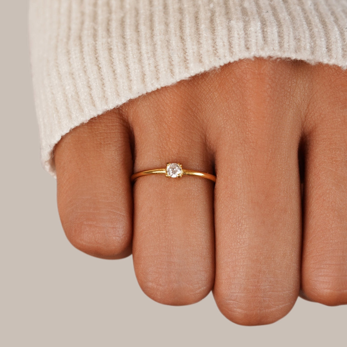 Gold-Tone April Birthstone Ring in Clear Crystal