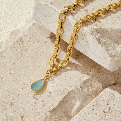 Gold-Tone Aquamarine Blue Drop Necklace