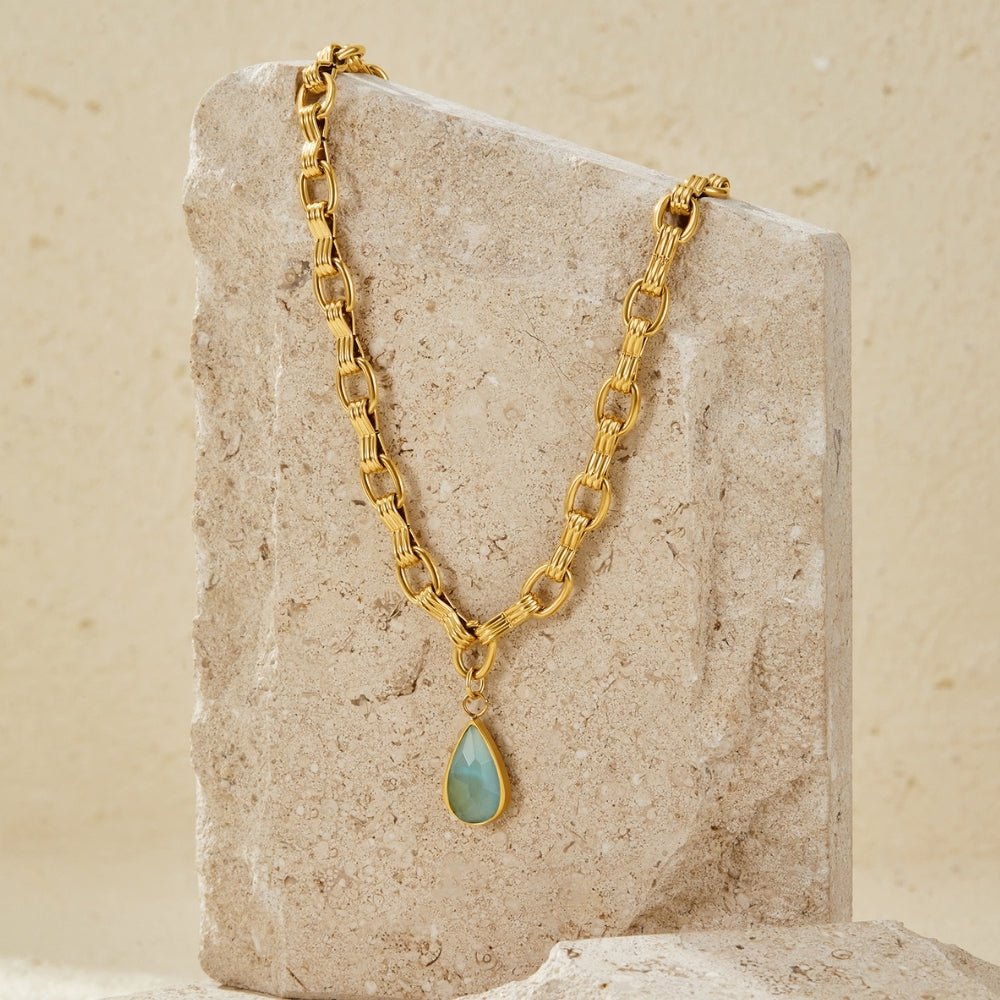 Gold-Tone Aquamarine Blue Drop Necklace