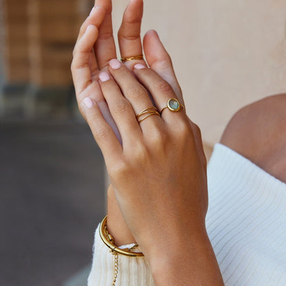 Pale Blue Crystal Warm Gold-Tone Band Ring