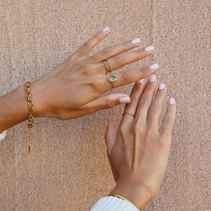 Pale Blue Crystal Warm Gold-Tone Band Ring