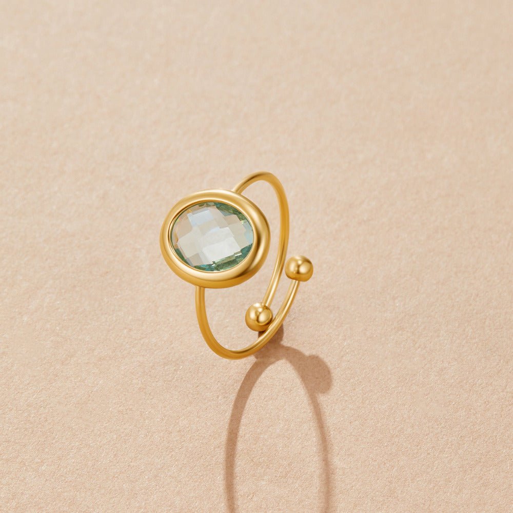 Pale Blue Crystal Warm Gold-Tone Band Ring