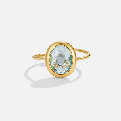 Pale Blue Crystal Warm Gold-Tone Band Ring