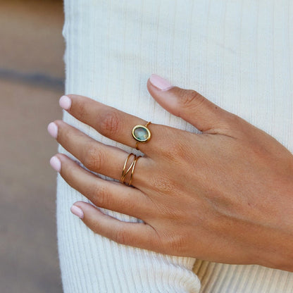 Pale Blue Crystal Warm Gold-Tone Band Ring