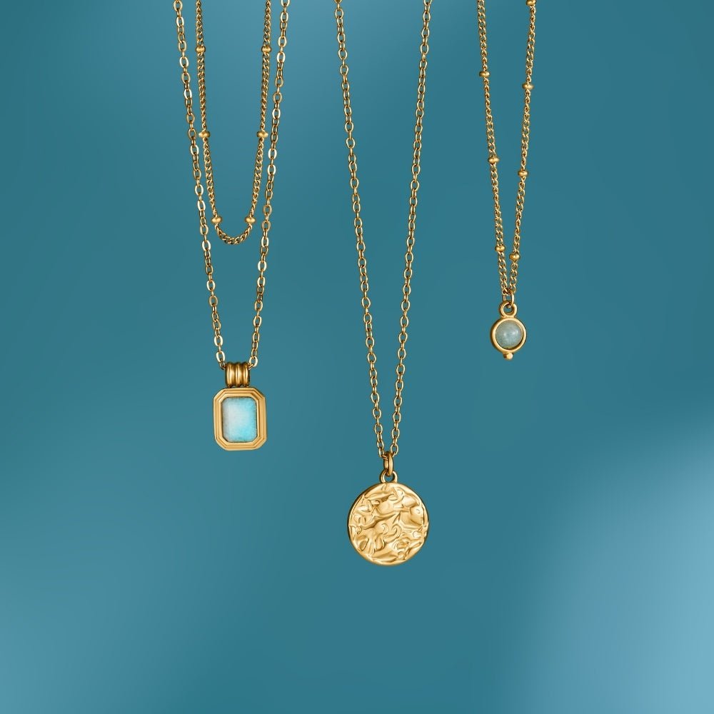 Aquamarine Blue Stone-Look Gold-Tone Necklace