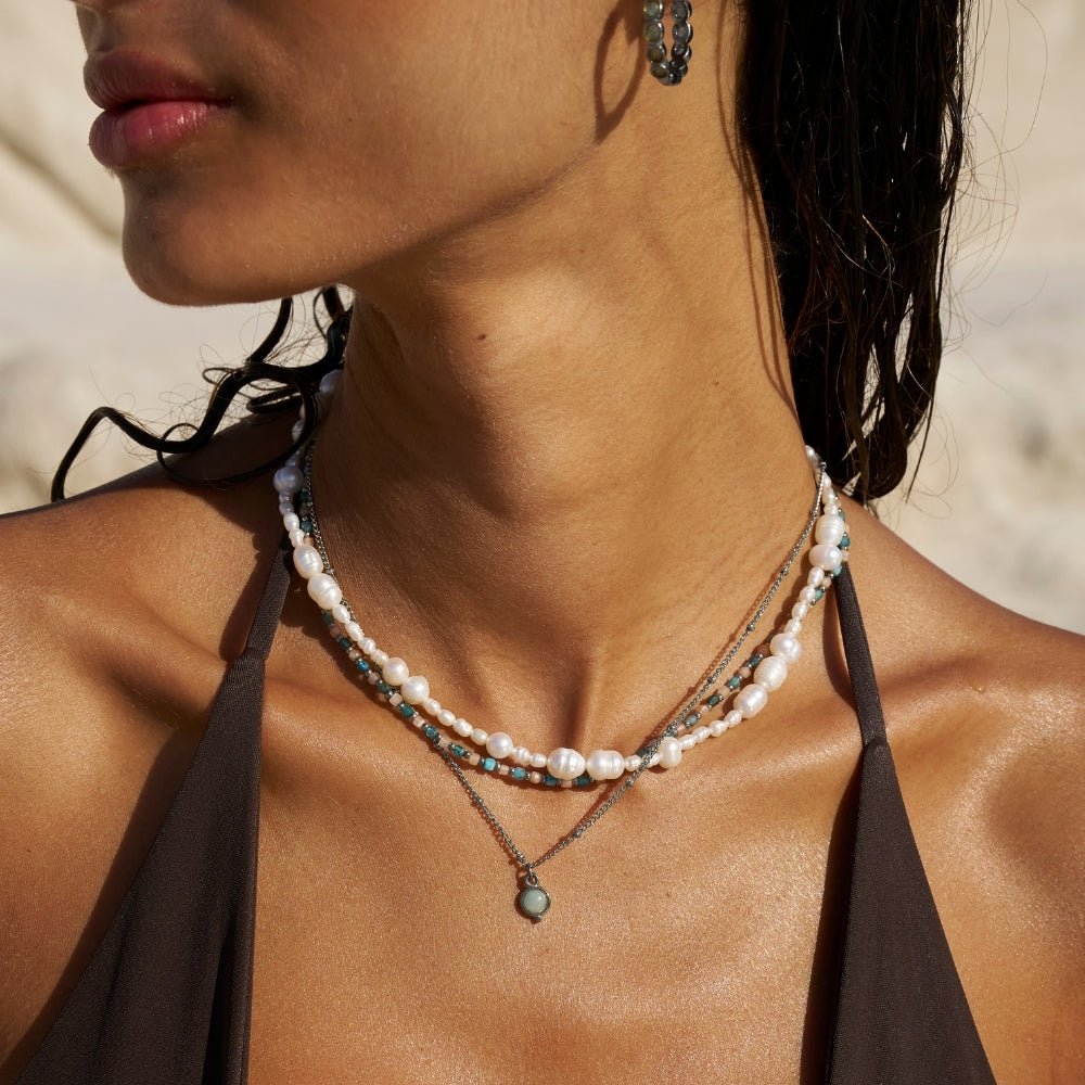 Aquamarine Blue Stone-Look Silver-Tone Necklace