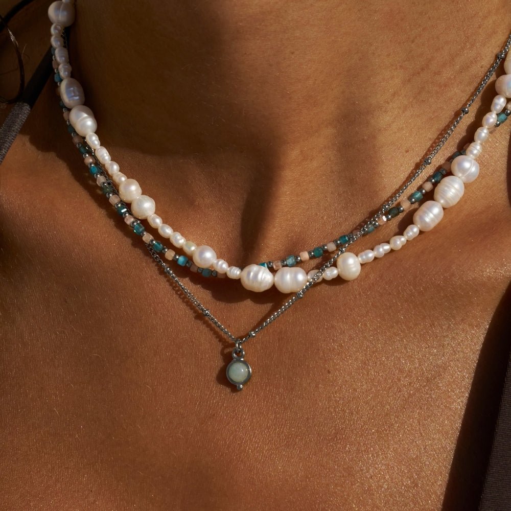 Aquamarine Blue Stone-Look Silver-Tone Necklace