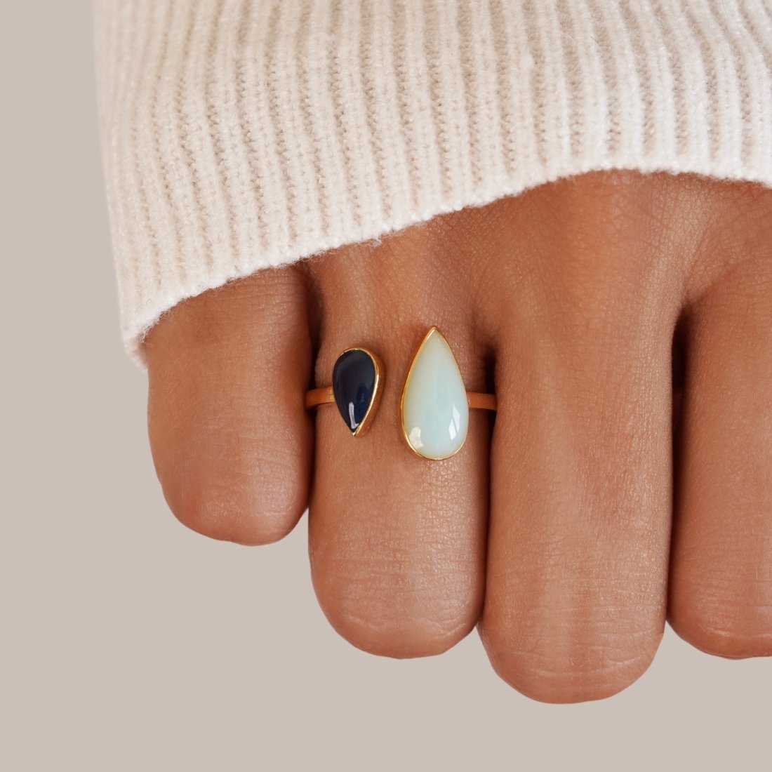 Teardrop Aquamarine Blue Crystal Ring