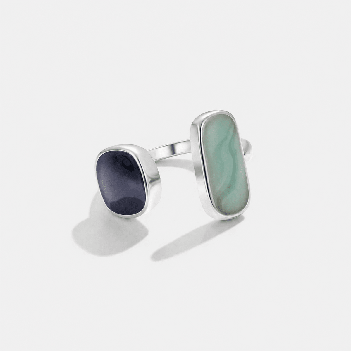 Pale Sea Blue Silver-Tone Open Wrap Ring