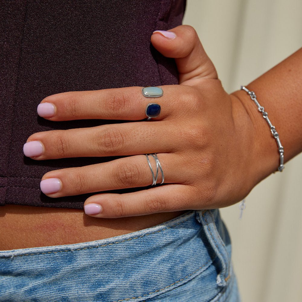 Pale Sea Blue Silver-Tone Open Wrap Ring