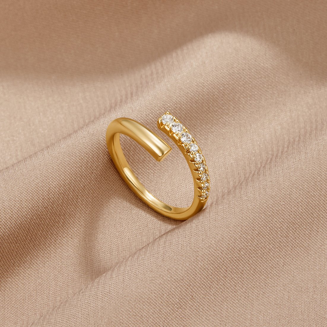 Arya Crystal Trail Gold-Tone Open Wrap Ring