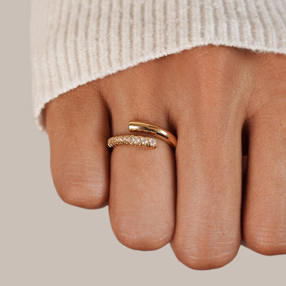 Arya Crystal Trail Gold-Tone Open Wrap Ring
