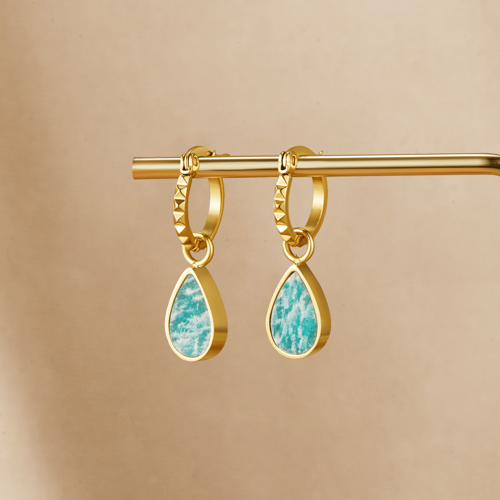 Astoria Hoop Earrings with a Jade Green Stone