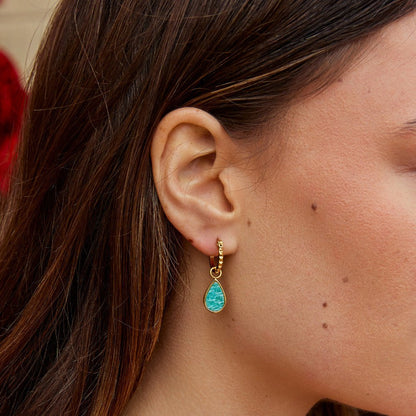 Astoria Hoop Earrings with a Jade Green Stone