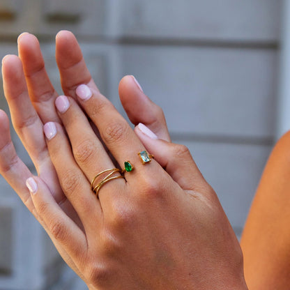 Aurora Slim Ring with an Aqua Green Crystal