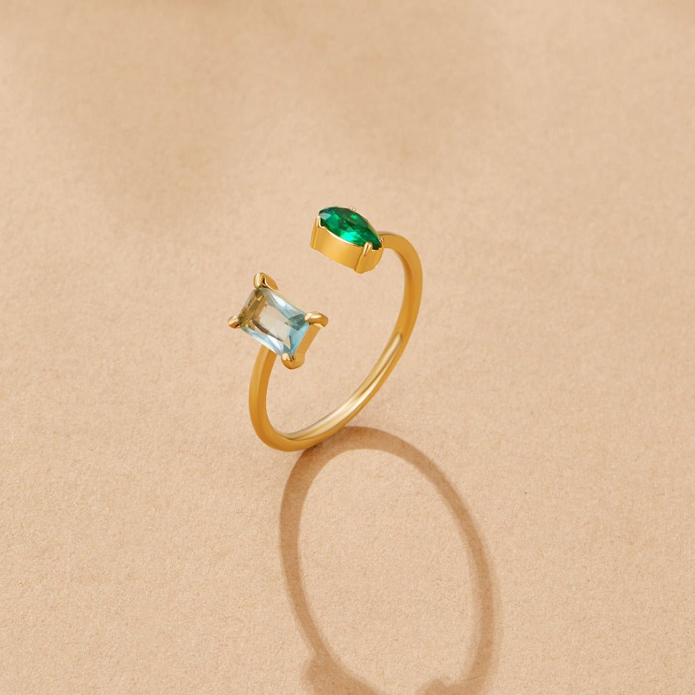 Aurora Slim Ring with an Aqua Green Crystal
